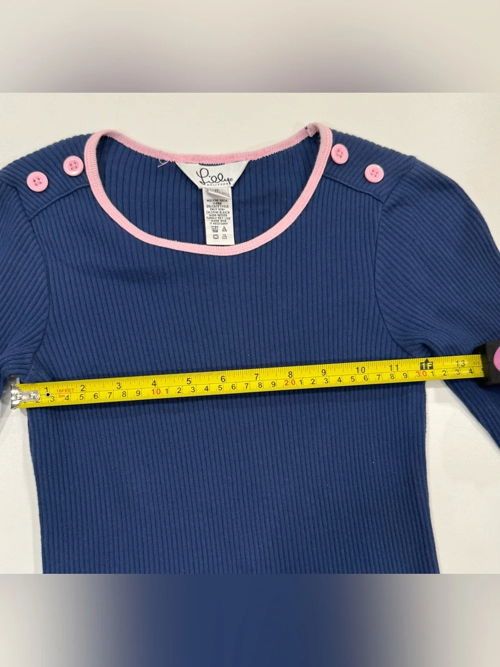 Lilly Pulitzer Girls Navy Blue Pink Trim Long Sleeve Dress
